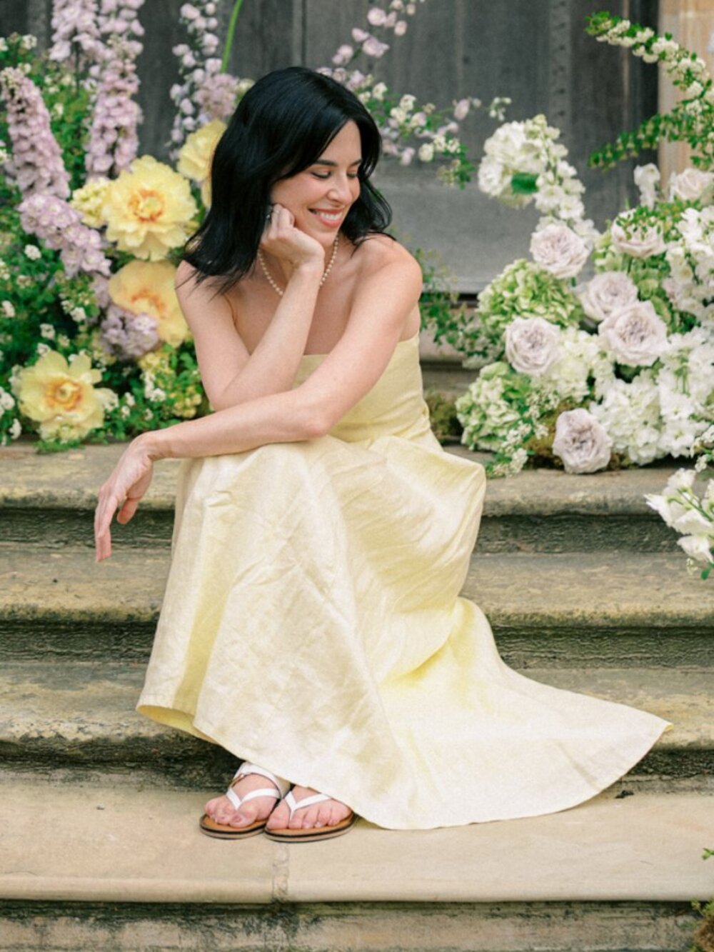 Abercrombie & Fitch Strapless Light Yellow Linen Maxi Dress with Belt
